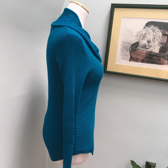 New Directions Blue Cowl Neck Sweater - Picture 4 of 8